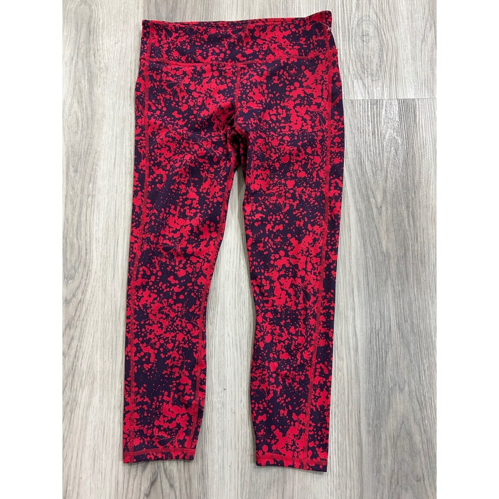 Fabletics PureLuxe Red Purple Splatter Floral High Waisted Cropped Leggings S